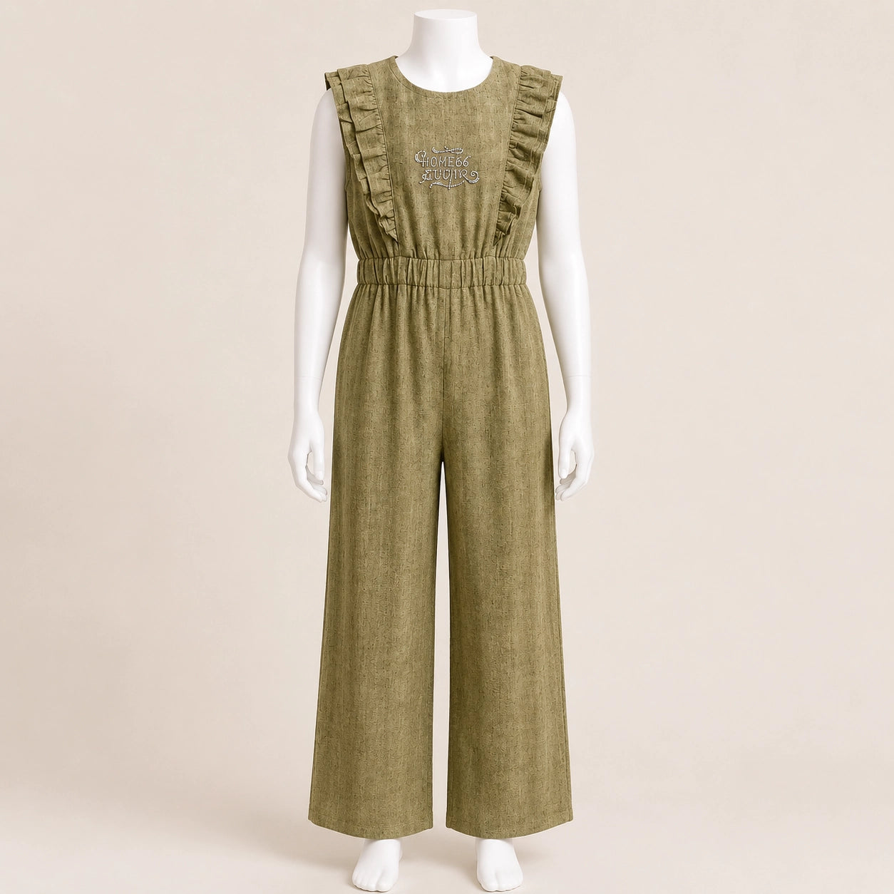 Girls Ruffle Shoulder Linen Jumpsuit