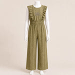 Load image into Gallery viewer, Girls Ruffle Shoulder Linen Jumpsuit