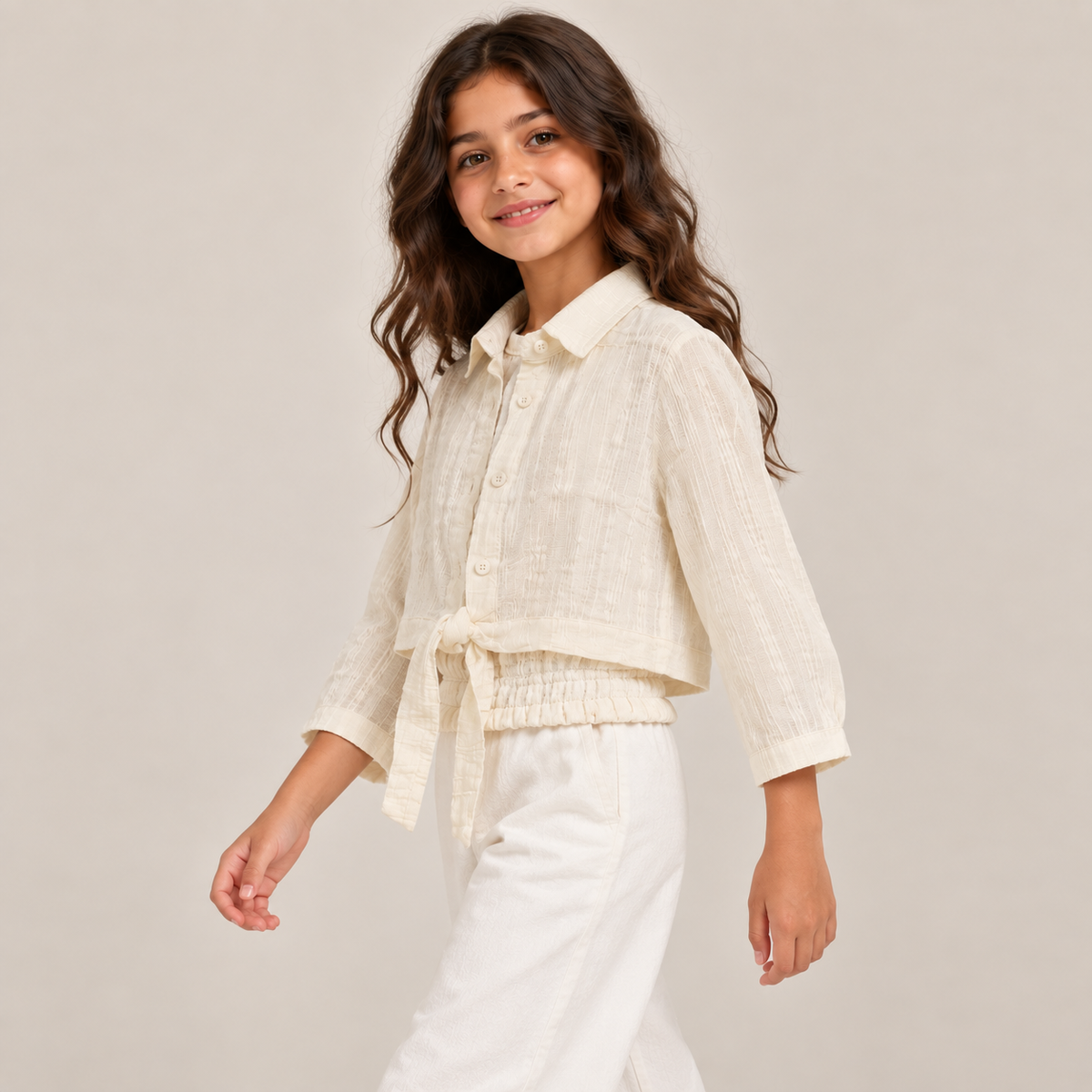 Women Textured Layered Tie-Front Shirt