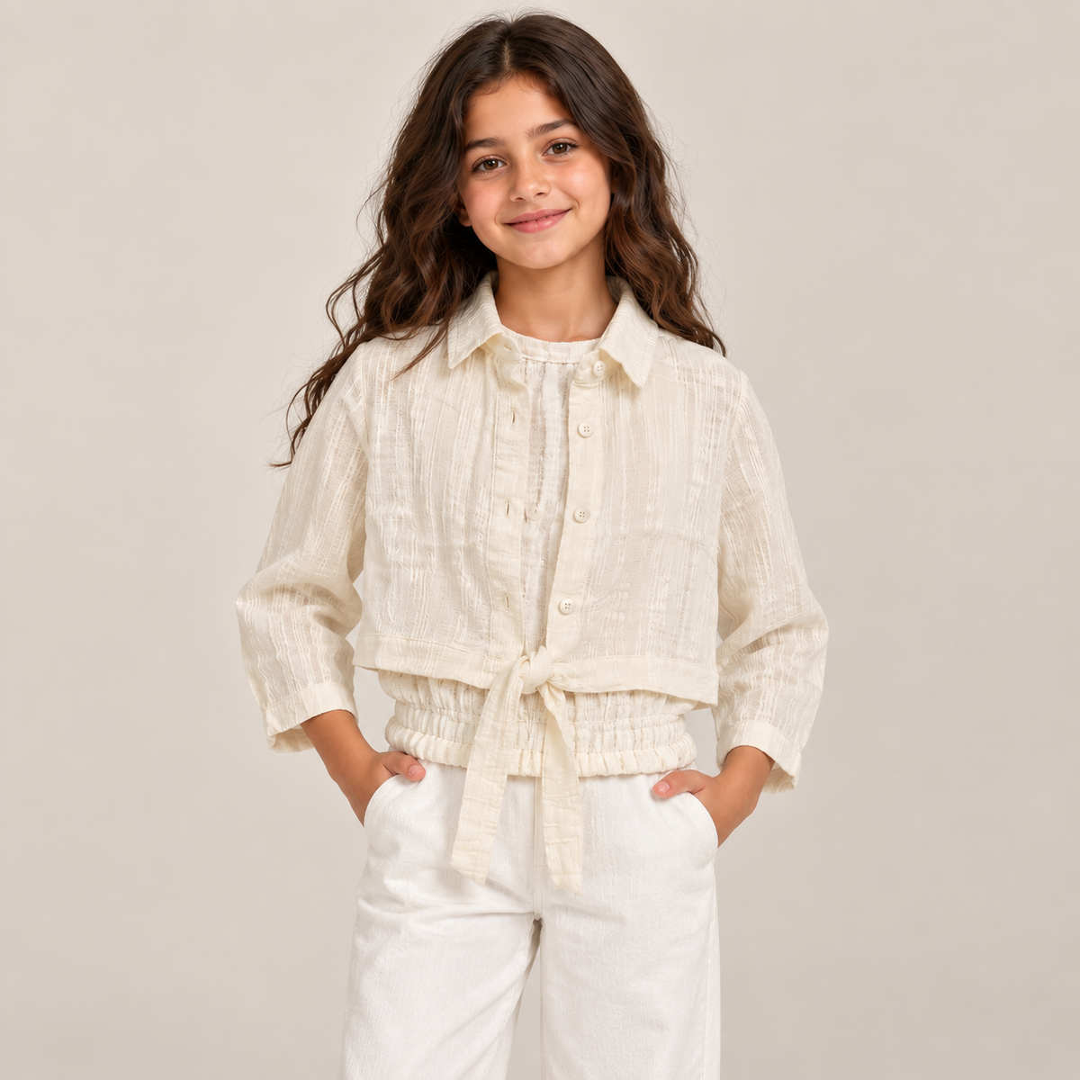 Women Textured Layered Tie-Front Shirt