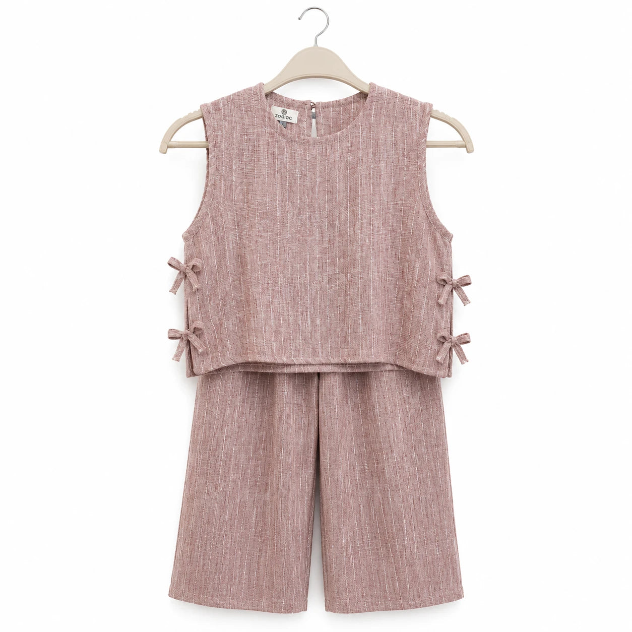 Girls Striped Linen Top and Wide Leg Pants Set