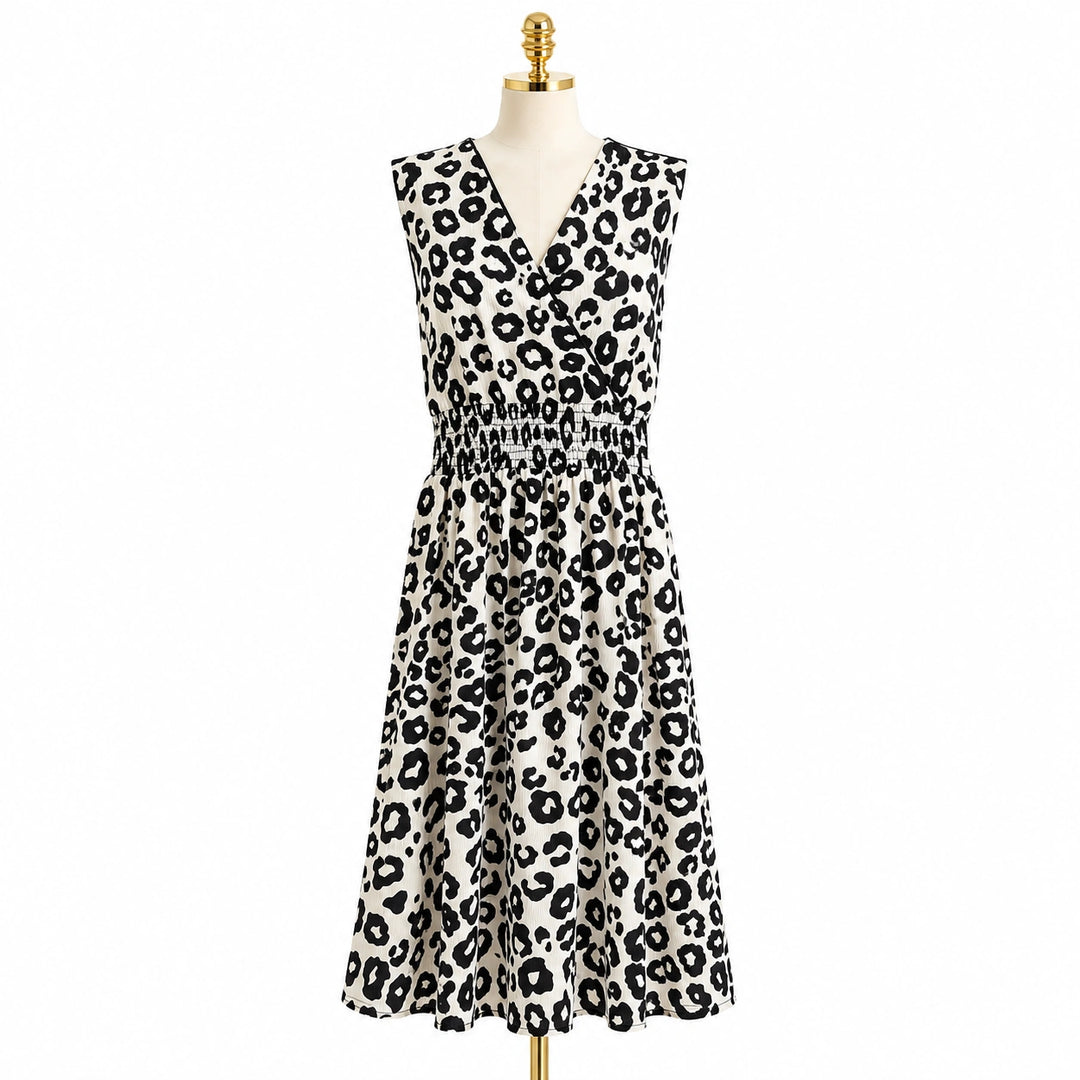 Leopard Print Sleeveless Midi Dress