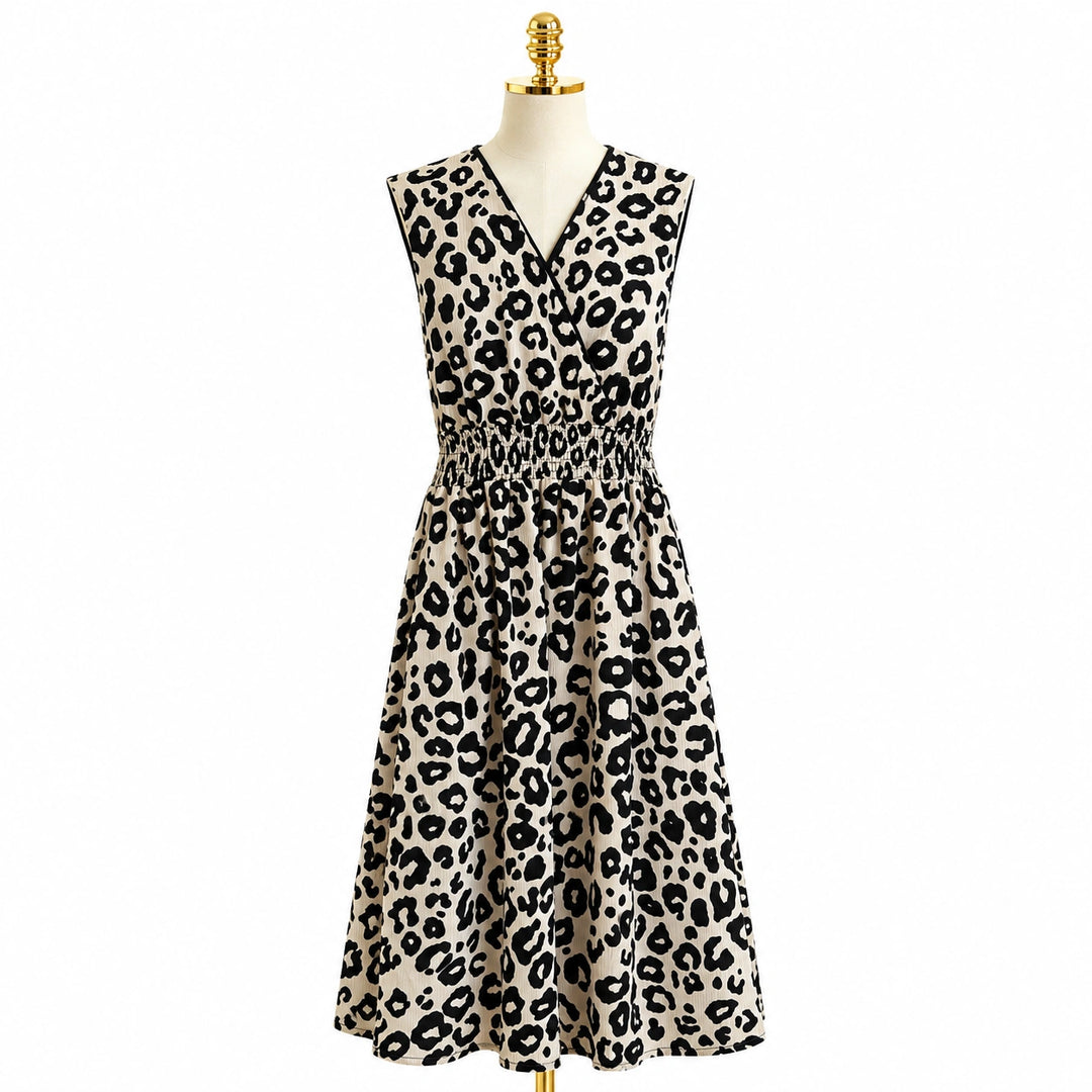 Leopard Print Sleeveless Midi Dress