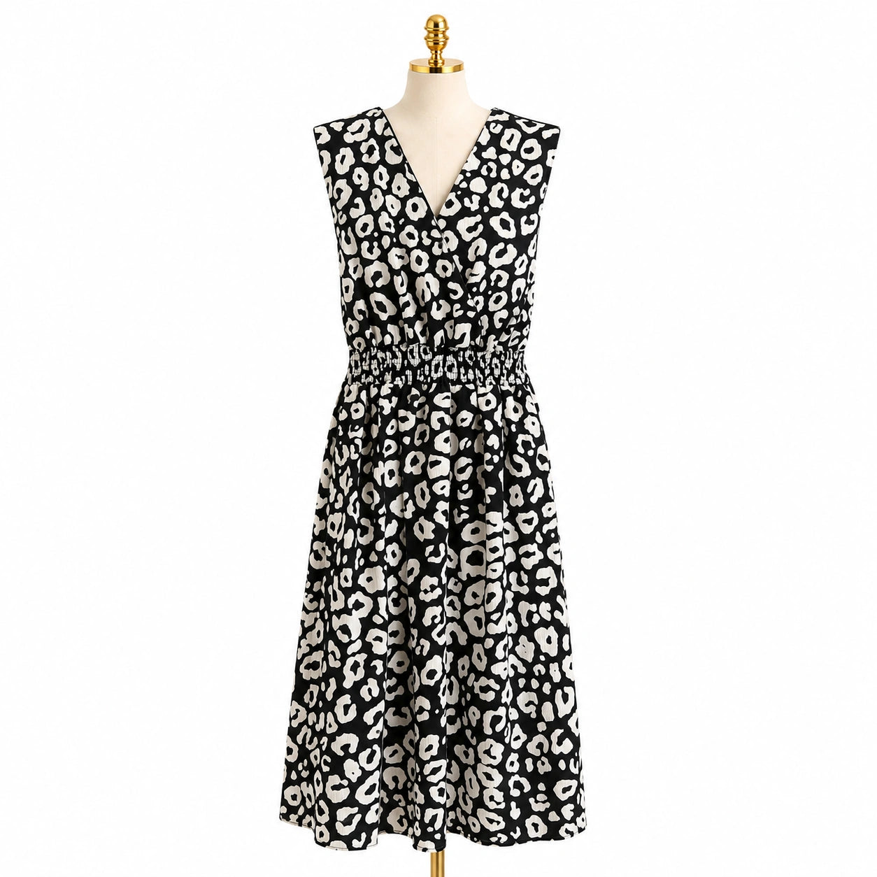 Leopard Print Sleeveless Midi Dress