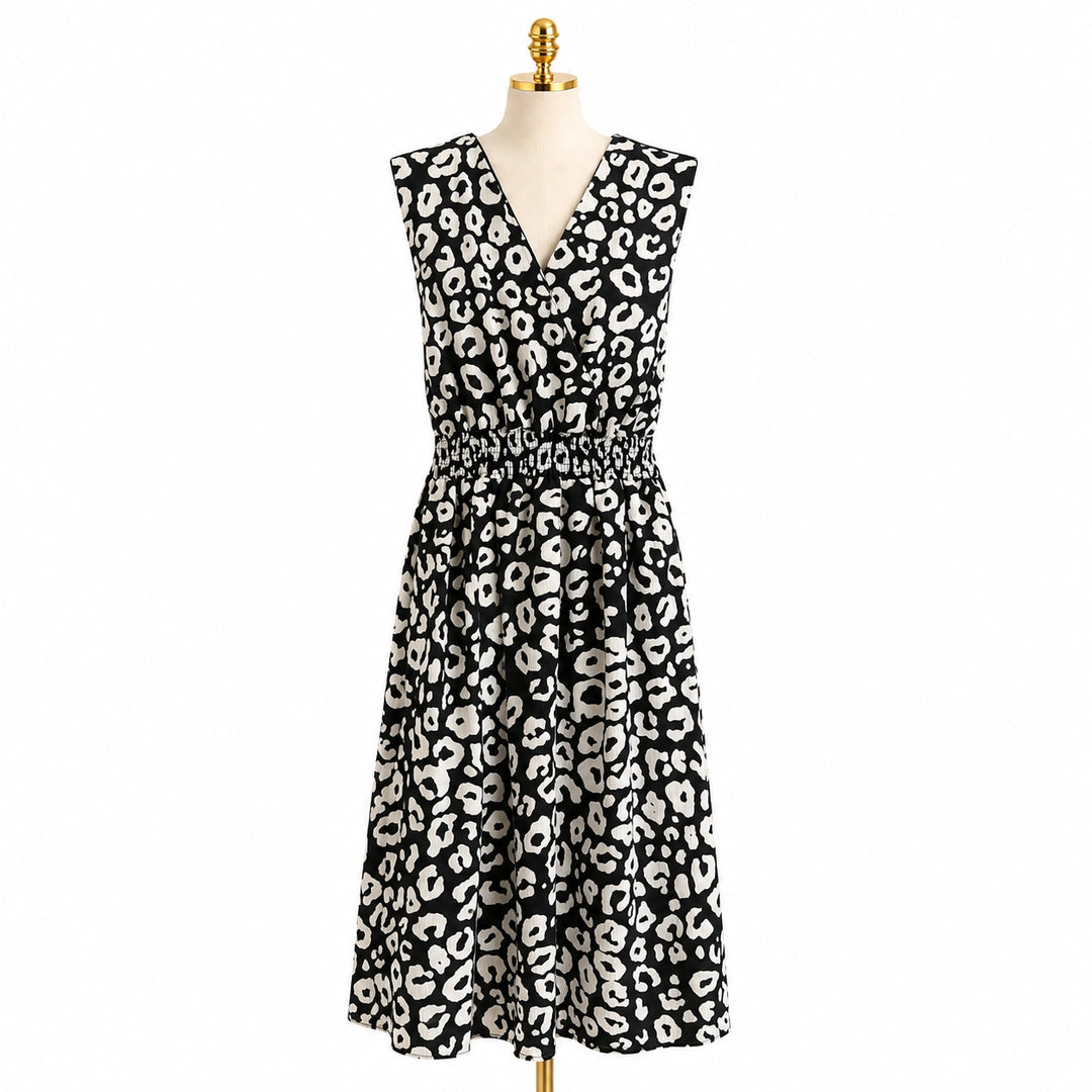 Leopard Print Sleeveless Midi Dress