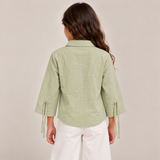 Women Crochet Pocket Tie-Sleeve Shirt