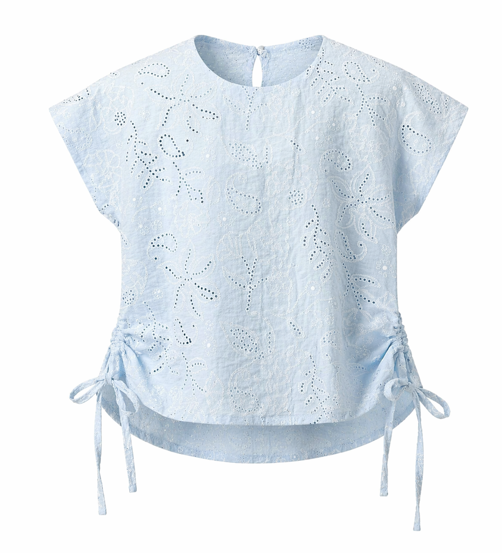 Side Tie Eyelet Blouse