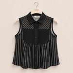 Load image into Gallery viewer, Lace Yoke Striped Sleeveless Blouse