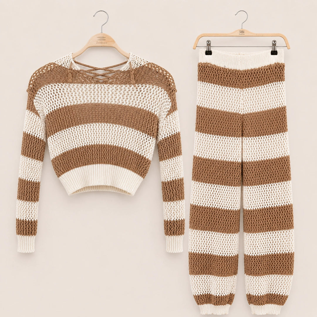 Open Knit Striped Lounge Set