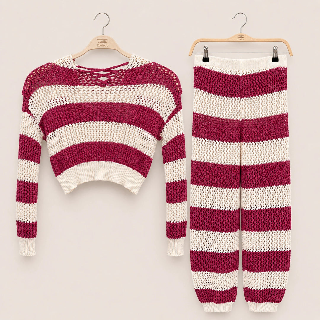 Open Knit Striped Lounge Set