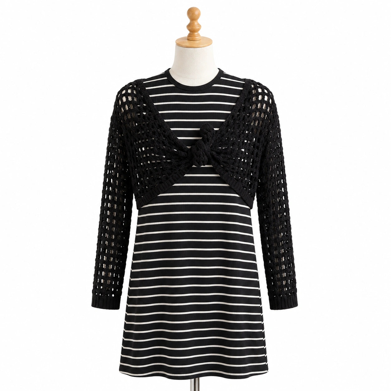 Crochet Shrug & Striped Dress Set