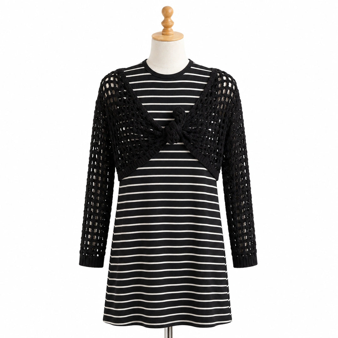 Crochet Shrug & Striped Dress Set