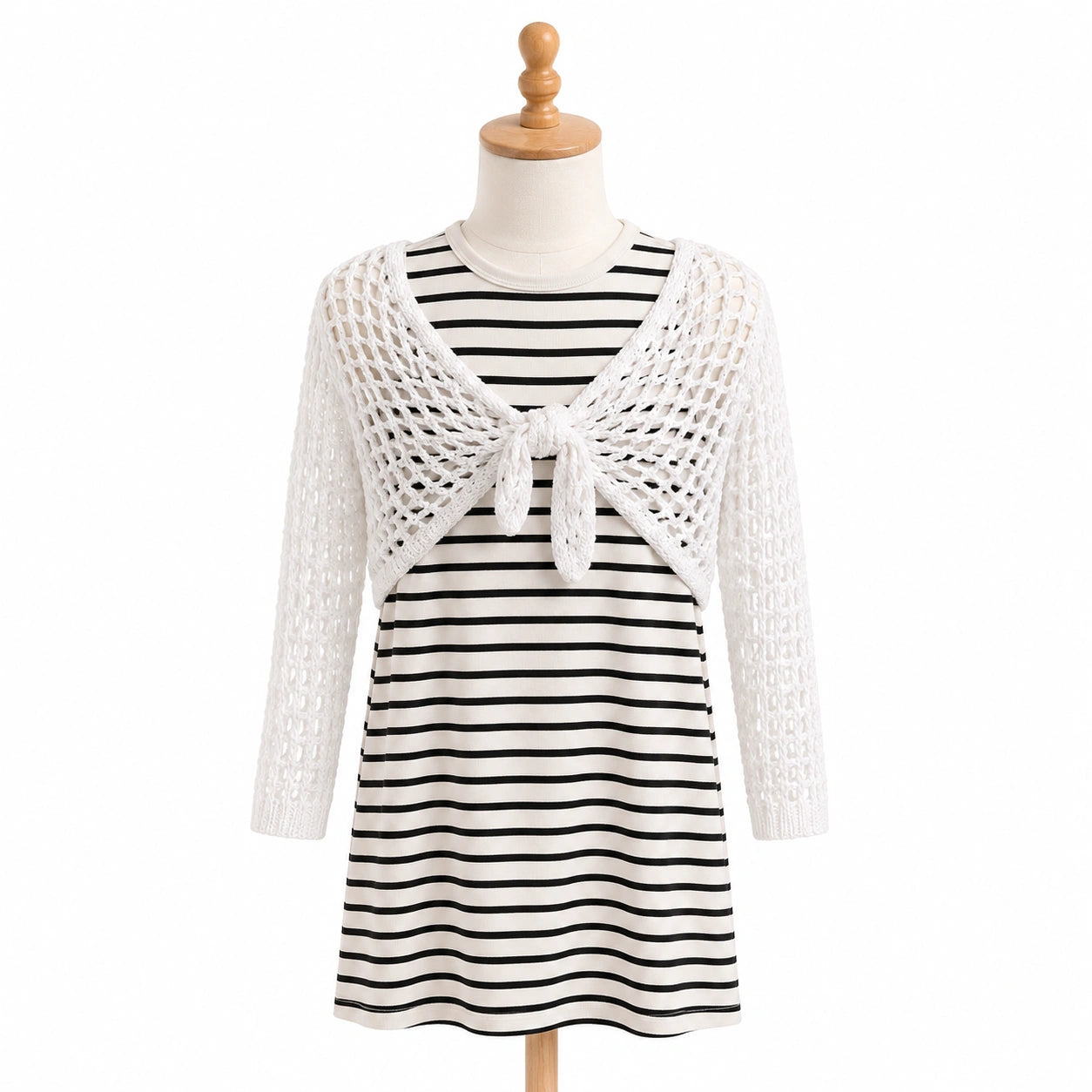 Crochet Shrug & Striped Dress Set