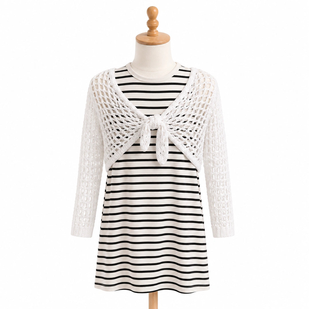 Crochet Shrug & Striped Dress Set