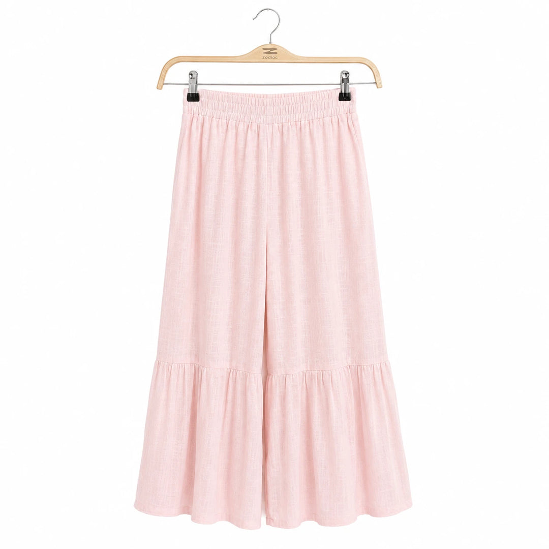 Girls Linen Lace Peplum Top and Wide-Leg Pants Set