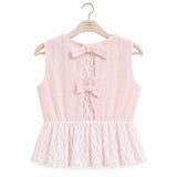 Girls Linen Lace Peplum Top and Wide-Leg Pants Set
