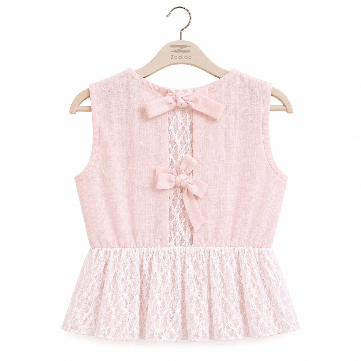 Girls Linen Lace Peplum Top and Wide-Leg Pants Set