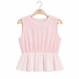 Girls Linen Lace Peplum Top and Wide-Leg Pants Set