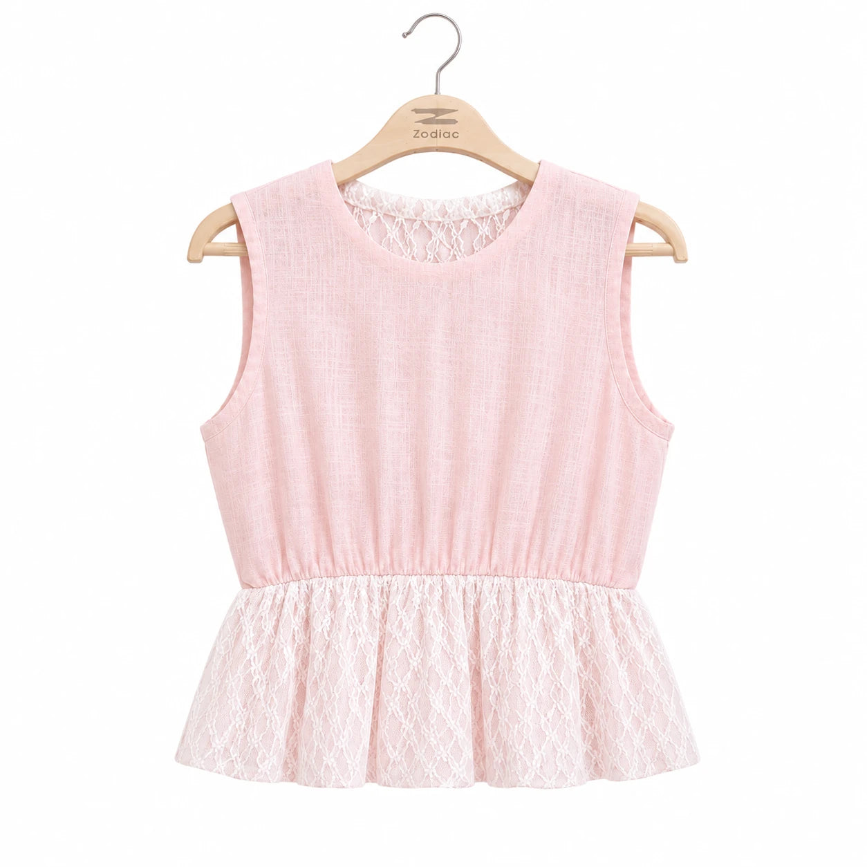 Girls Linen Lace Peplum Top and Wide-Leg Pants Set