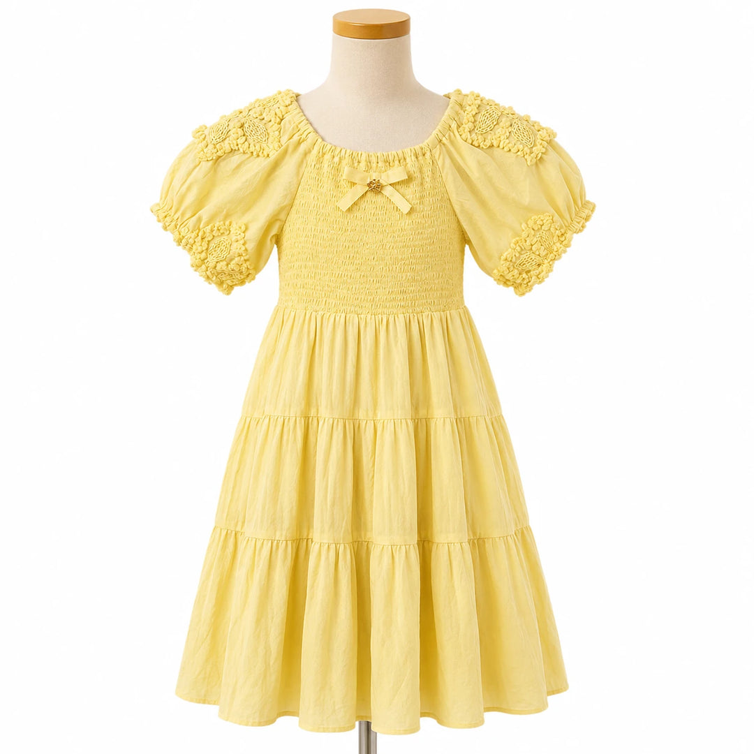 Girls Tiered Dress with Decorative Sleeve Details