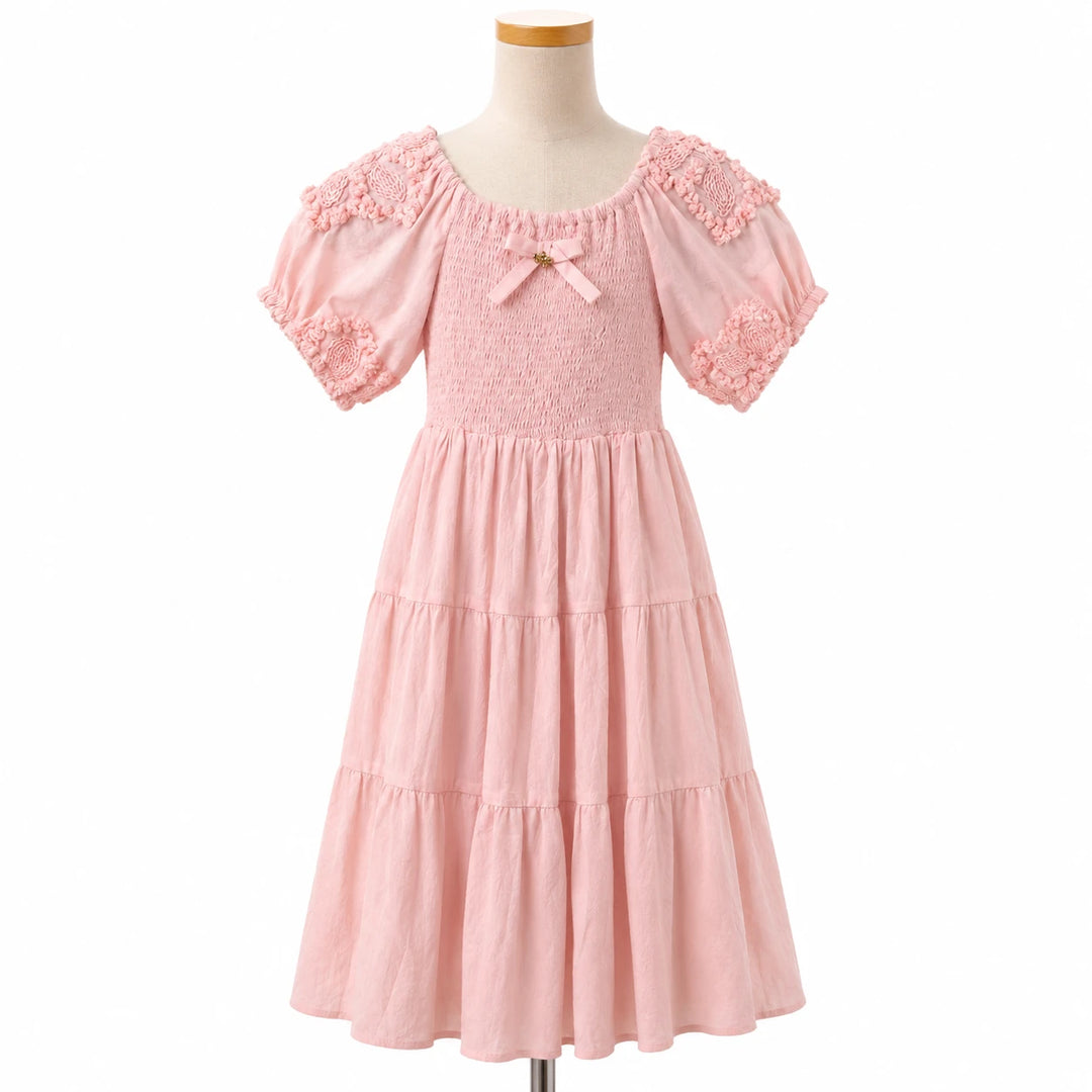 Girls Tiered Dress with Decorative Sleeve Details