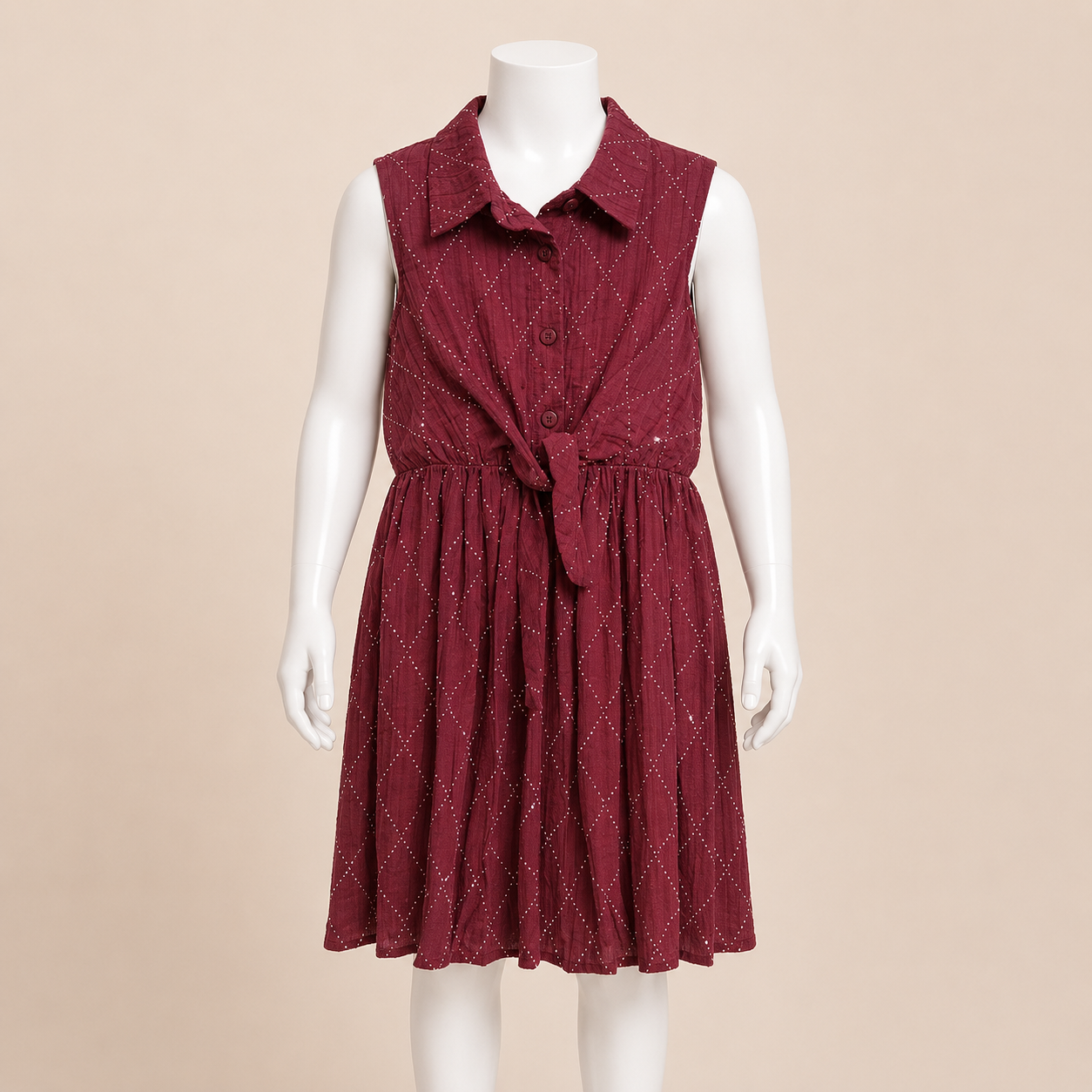 Kids Dress with Rhinestone Tie Front Detail