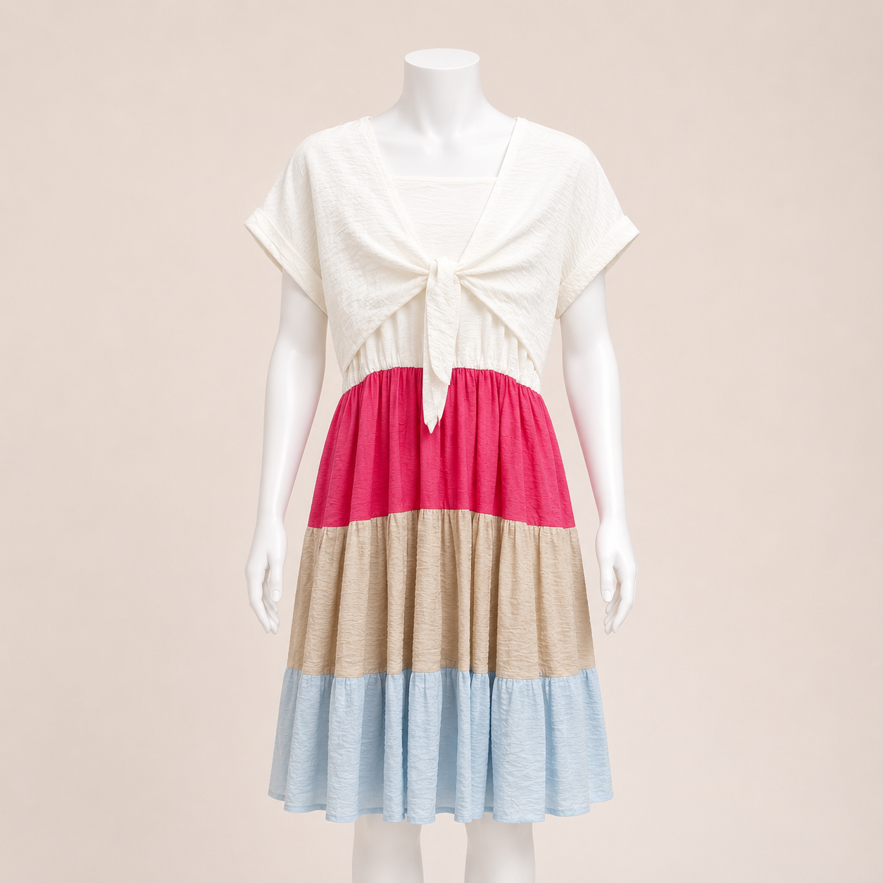 Tiered Midi Dress with Tie-Front Top