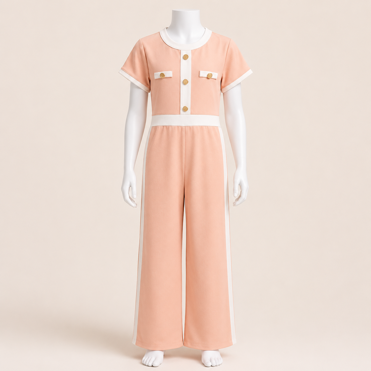 Kids Short Sleeve Buttoned Jumpsuit
