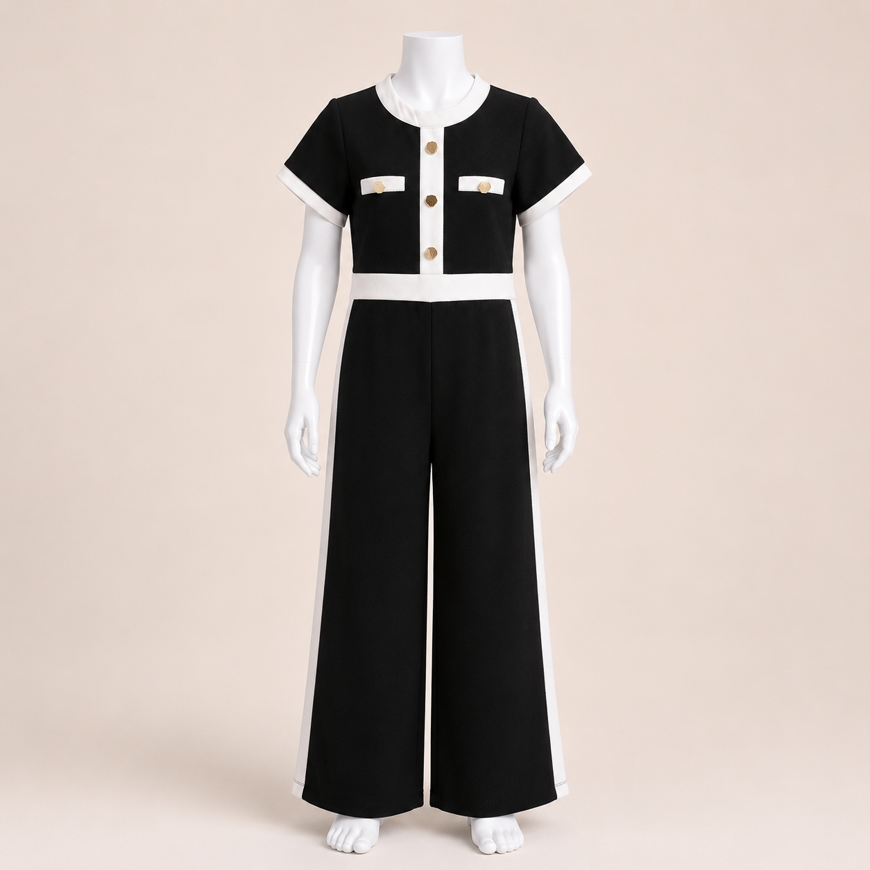 Kids Short Sleeve Buttoned Jumpsuit