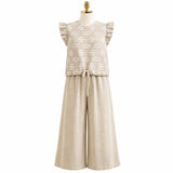 Girls Linen Star Print Top and Wide-Leg Pants Set