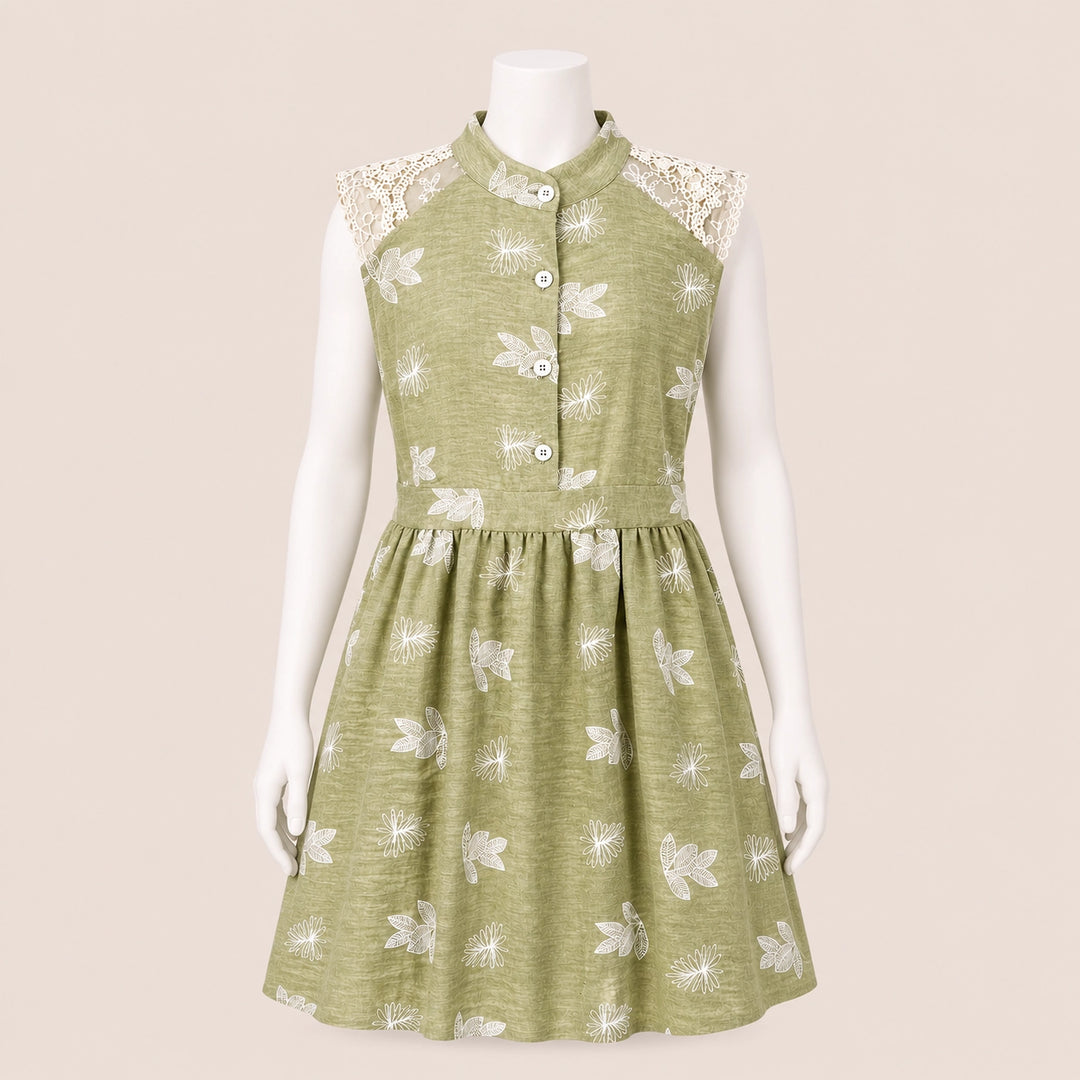 Lace Shoulder Button Dress