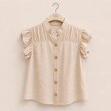 Pleated Yoke Ruffle Sleeve Blouse