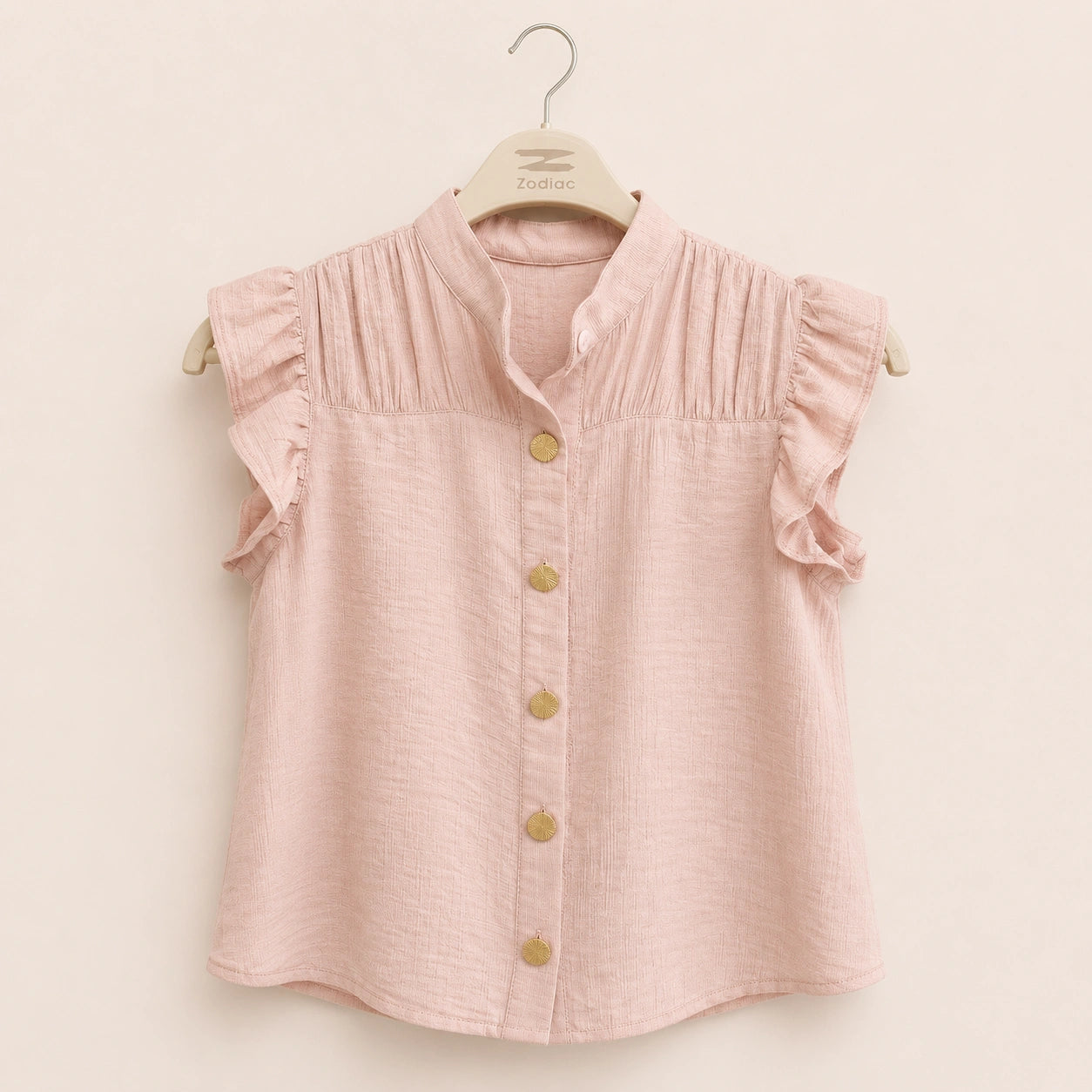 Pleated Yoke Ruffle Sleeve Blouse