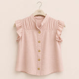 Pleated Yoke Ruffle Sleeve Blouse