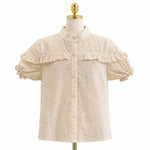 Load image into Gallery viewer, Embroidered Ruffle Detail Puff Sleeve Blouse