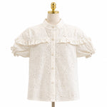 Load image into Gallery viewer, Embroidered Ruffle Detail Puff Sleeve Blouse