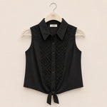 Load image into Gallery viewer, Sleeveless Linen Lace Panel Tie Front Blouse