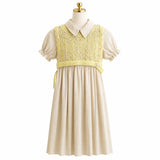 Girls Linen Dress with Decorative Vest Set