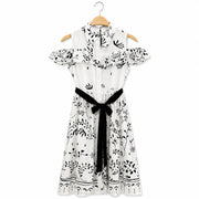 Off Shoulder Printed Dress with Waist Tie