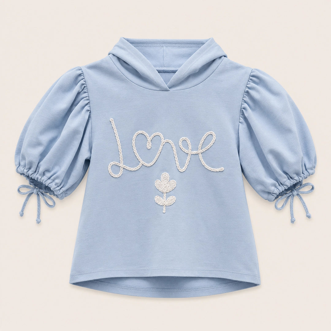 Girls Love Embroidered Hoodie Top