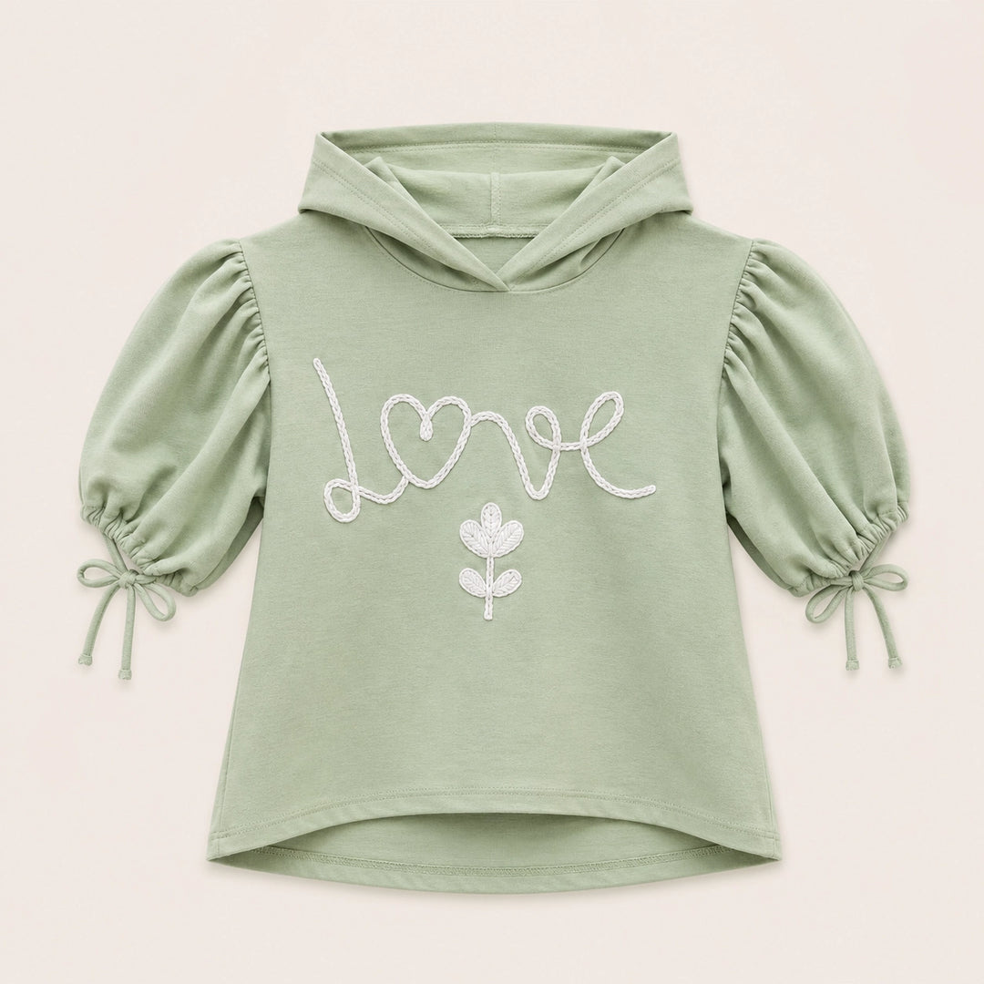 Girls Love Embroidered Hoodie Top