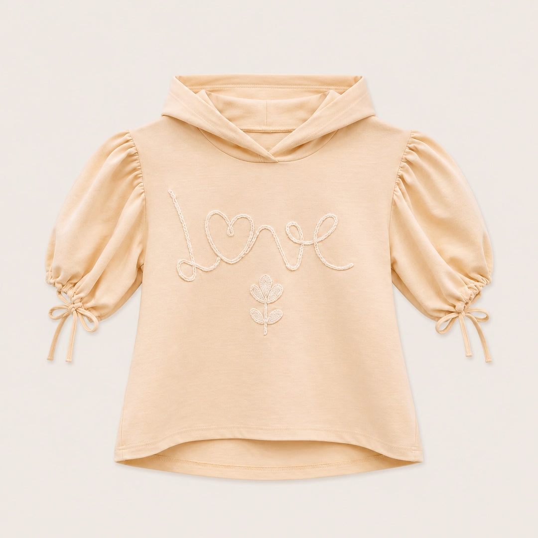 Girls Love Embroidered Hoodie Top