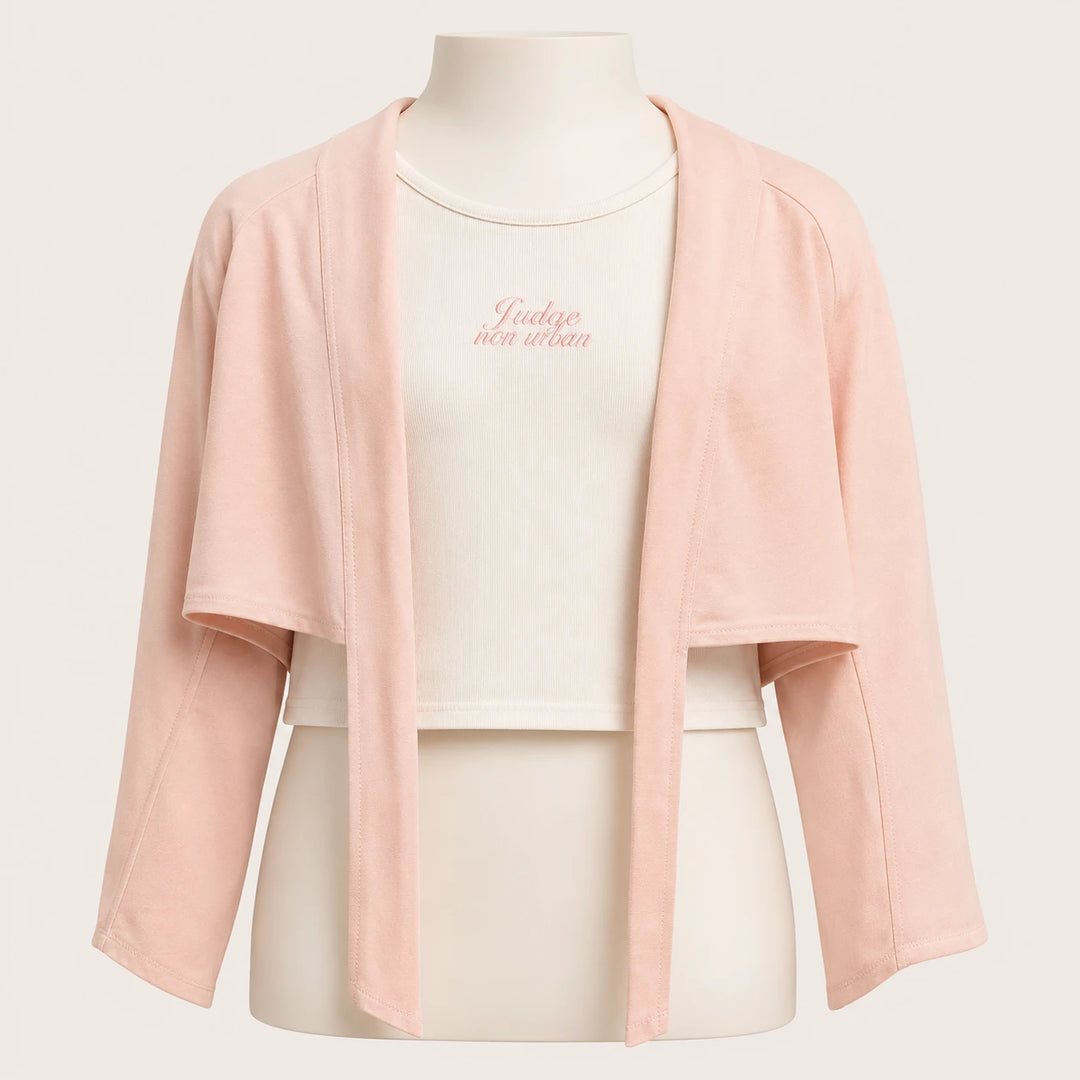 Girls Open Front Jacket & Printed Crop Top Twin