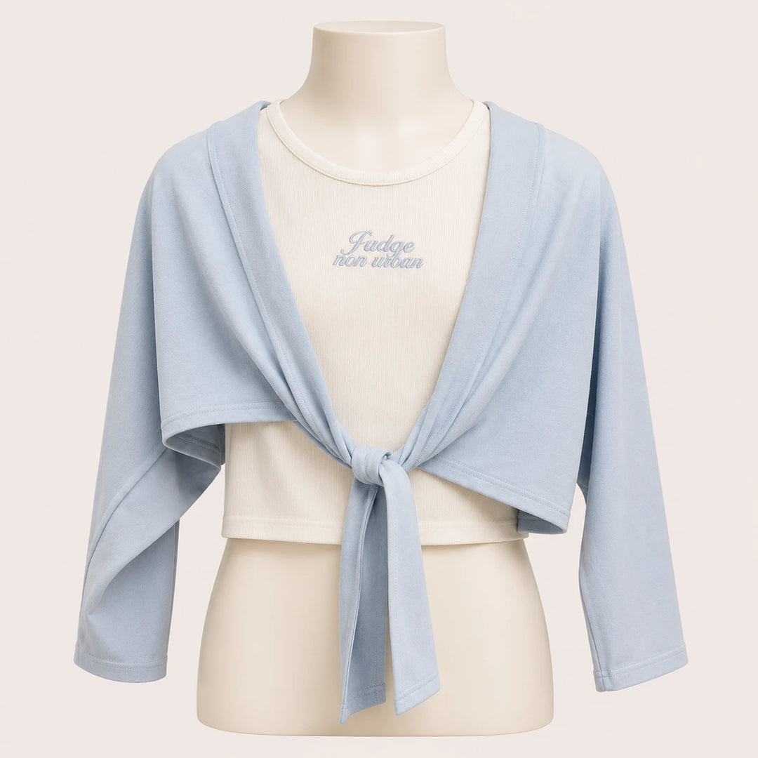 Girls Open Front Jacket & Printed Crop Top Twin