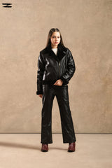 Girls Faux Leather Shearling Biker Jacket