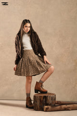 Girls Leopard Print Pleated Skirt