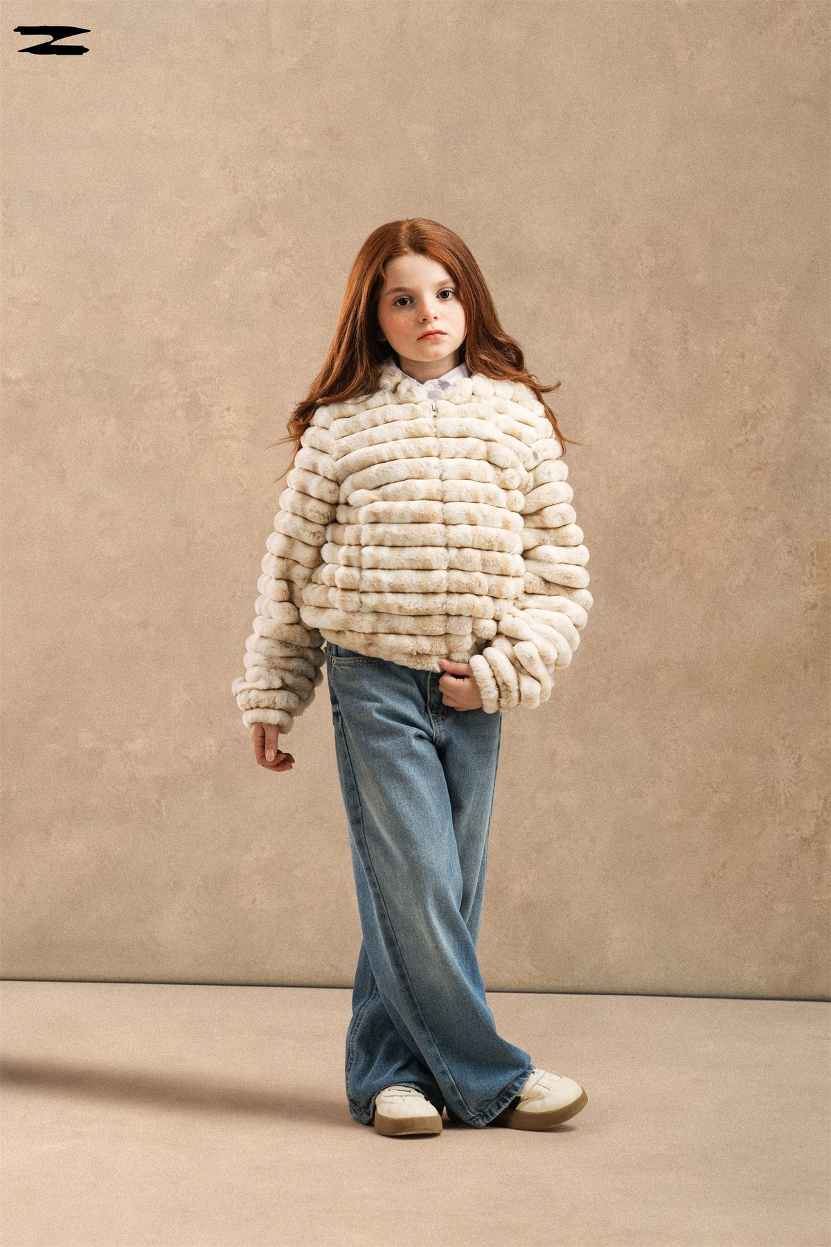 Girls Ribbed Faux Fur Jacket