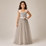 Girls Sequin Bodice Tulle Maxi Soiree Dress