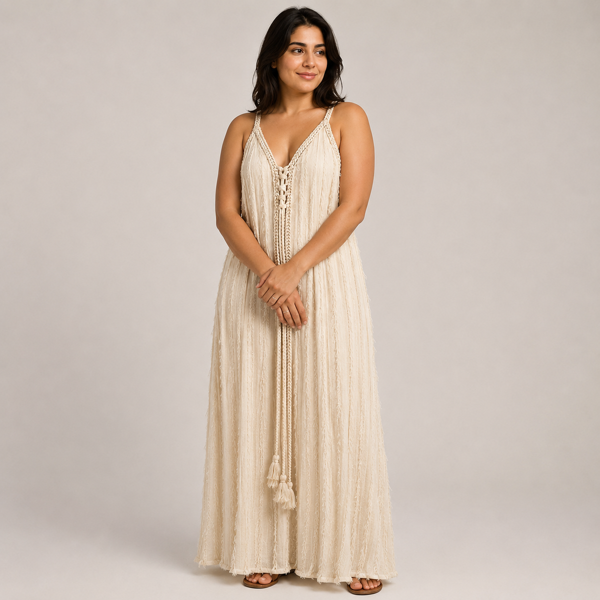 Women Textured Tassel Maxi Dress