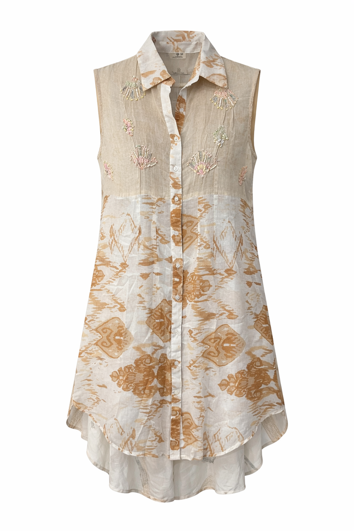 Sleeveless Embellished Shirt Dress